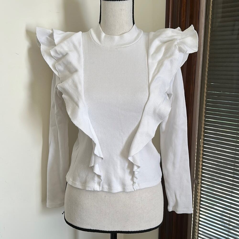 Veronica Beard | Ruffle Ribbed Knit Sweater Top Size S - Picture 5 of 14